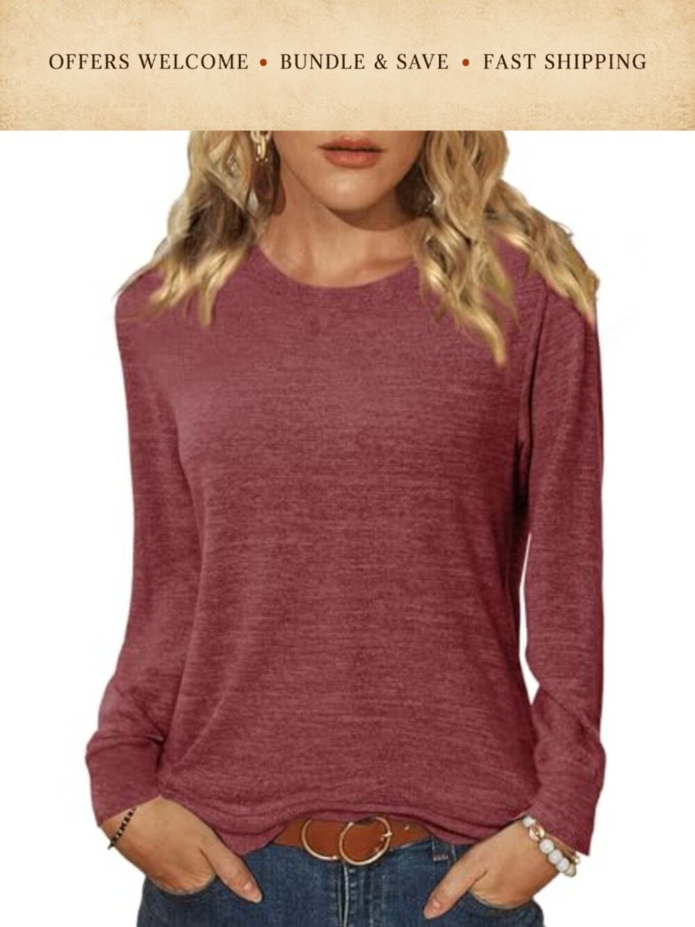Womens Long Sleeve Crewneck Tunic Top Loose Fit Pullover Blouse